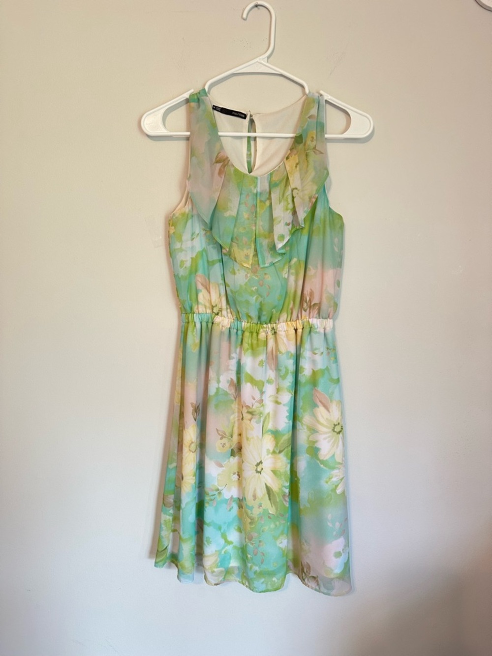 Pastel Floral Chiffon Summer Dress - Mint, Pink, Cream